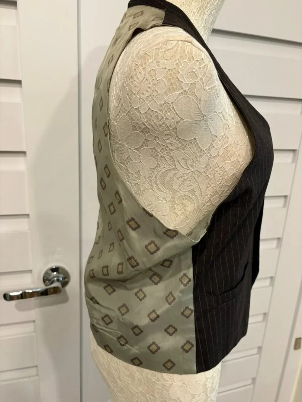 Vintage Brown Pinstripe Tailored Dark Academia Layer Vest Womens Menswear XS S